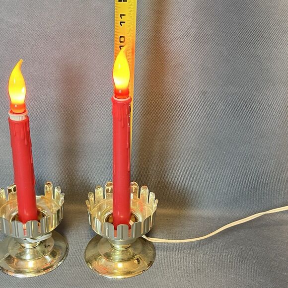 Vntg 2 Electric Christmas Candle Hurricane Lamps Tapered-Works-Tested-No Glass - Picture 5 of 12